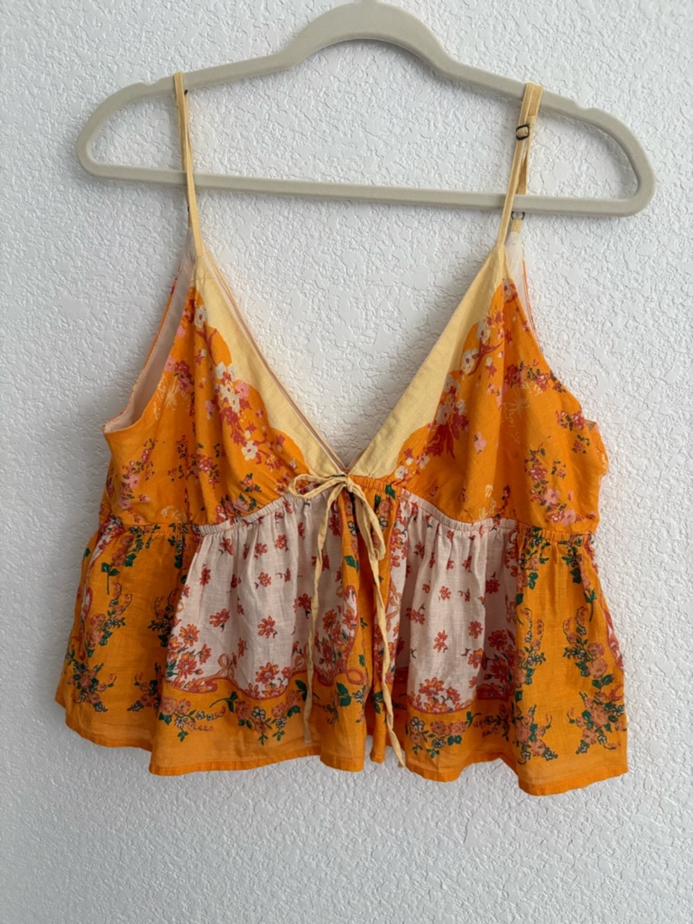 Free People Orange Floral Tie-Front Spaghetti Tank